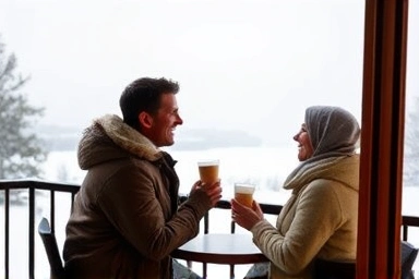 Romantic couple enjoying winter view